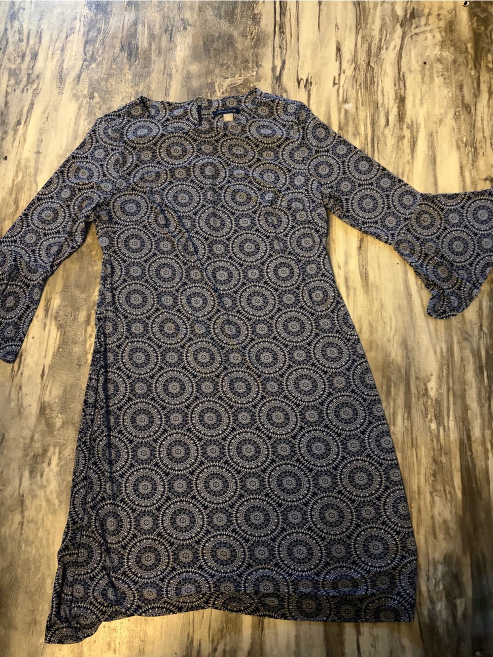 Tommy Hilfiger Navy Blue Long Sleeve Medallion Print Dress